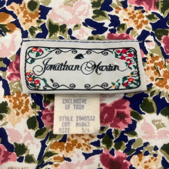 Vtg Jonathan Martin Aline Dress Sz 5/6 Blue Floral Cottage Core Peasant Lace 90s - Picture 8 of 9